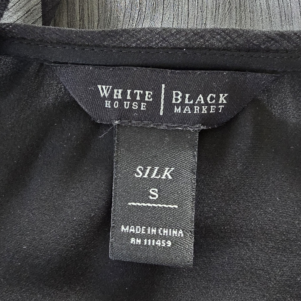 White House Black Market | Silk Black Ruffle Blouse - Picture 6 of 7